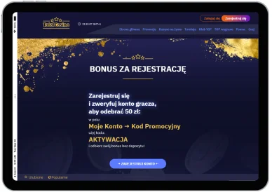 Interfejs Total Casino z widocznym polem na kod promocyjny